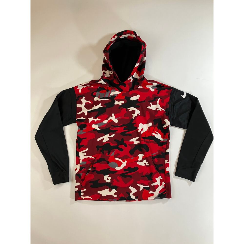 Nike Boys XL Therma Dri-FIT Red Camo Fleece Pullover Hoodie BV3787-657
